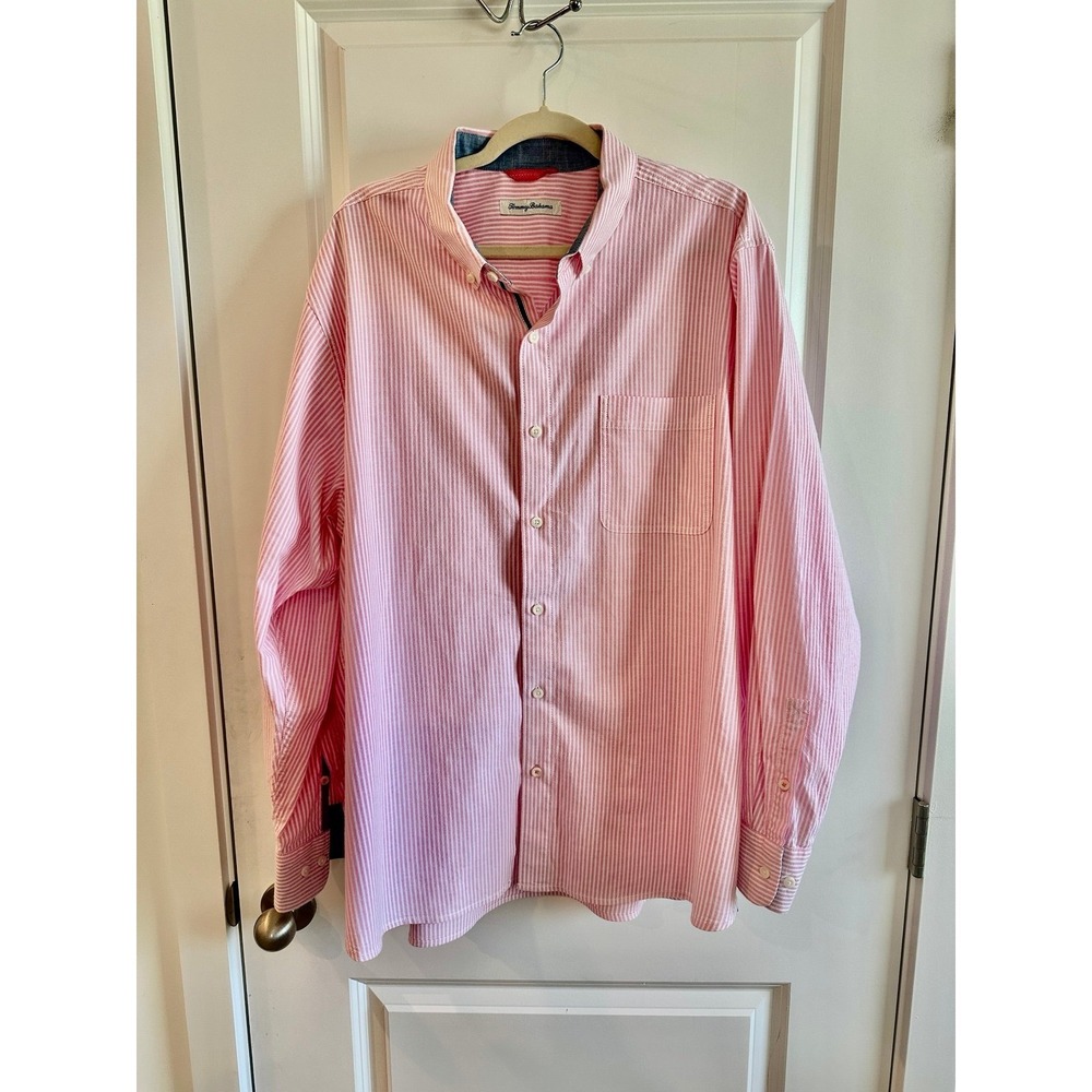 Tommy Bahama Button Down Shirt Casual Pink Striped Men's XL